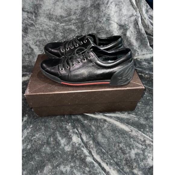 Gucci Black Leather Low Top Sneakers Women Size 36.5 (US 6.5) With Box Dust Bag - Picture 1 of 11